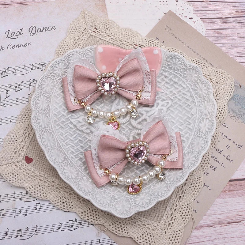Accessories for Women Pearls Rhinestone Bow  Hair Clips for Women Bowknot Handmade Baroque Lolita Party Jewelry Gifts Y2K Girl