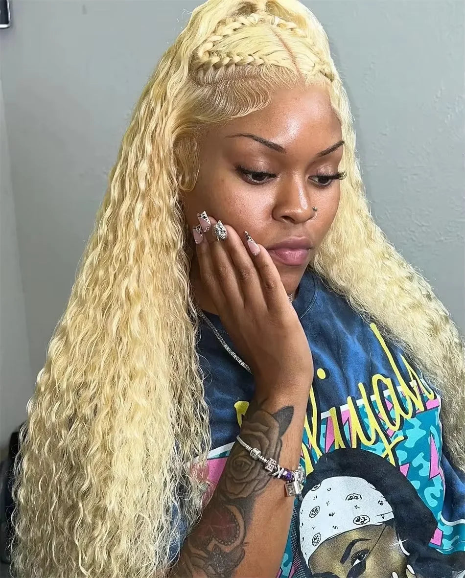 613 Blonde HD Lace Frontal Wig 13x4 13×6 Deep Wave Lace Front Human Hair Wig Colored Curly Wigs Water Wave Wigs For Women 