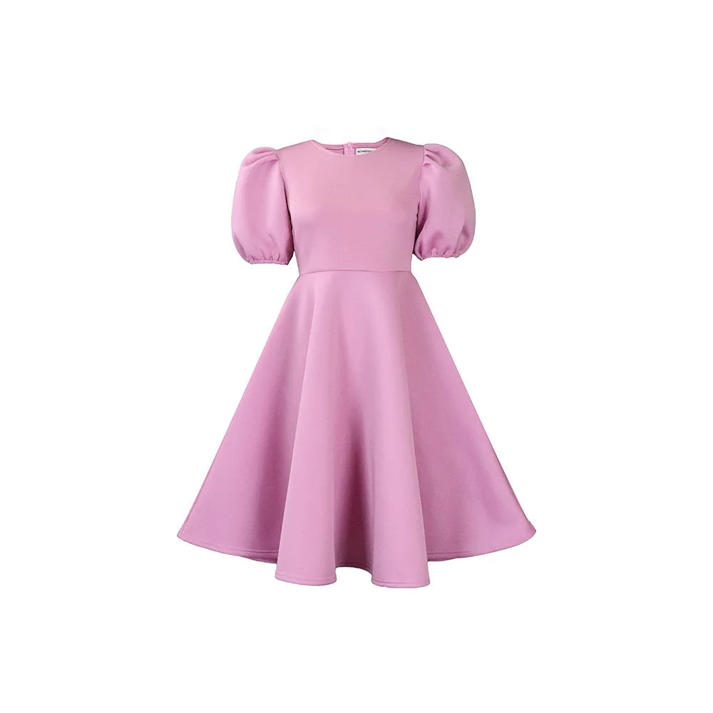 Elegant Party Dresses for Women O Neck Short Sleeve High Waisted Pleated Knee Length Fashion Ladies Birthday Dinner Vestidos Hot