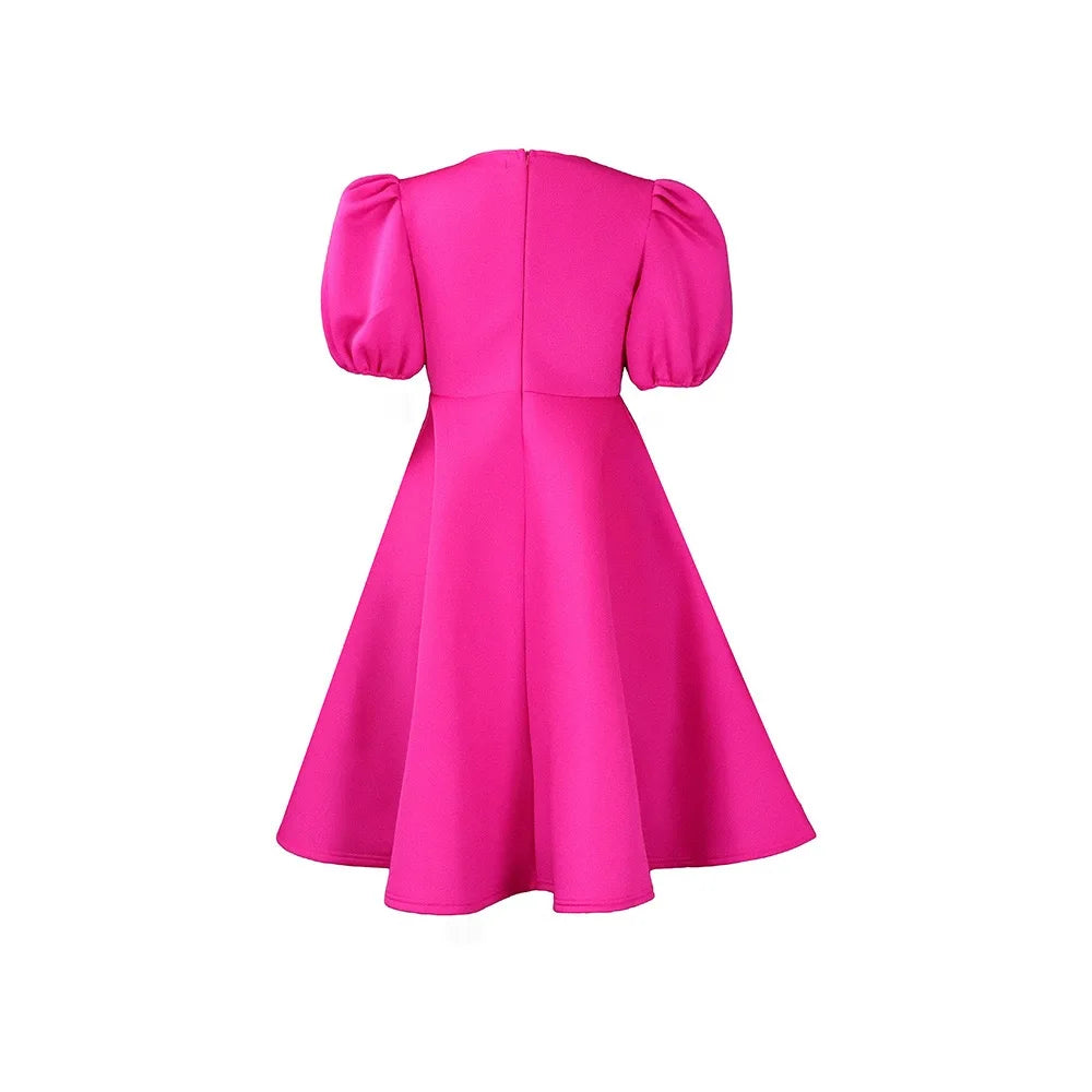 Elegant Party Dresses for Women O Neck Short Sleeve High Waisted Pleated Knee Length Fashion Ladies Birthday Dinner Vestidos Hot