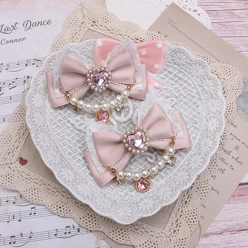 Accessories for Women Pearls Rhinestone Bow  Hair Clips for Women Bowknot Handmade Baroque Lolita Party Jewelry Gifts Y2K Girl