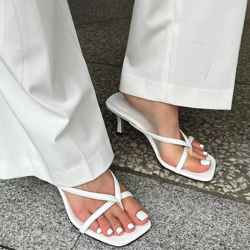 2025 Summer Women Clip Toe Slippers Fashion Dress Slide Shoes Ladies Elegant High Heel Footwear