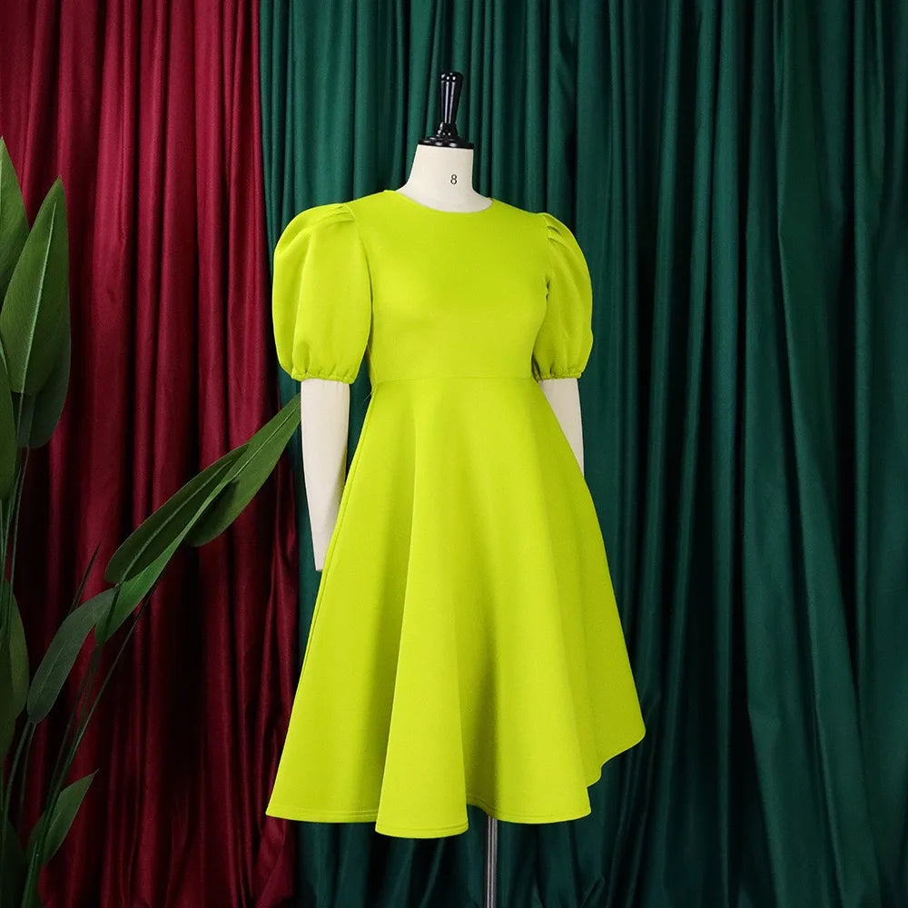 Elegant Party Dresses for Women O Neck Short Sleeve High Waisted Pleated Knee Length Fashion Ladies Birthday Dinner Vestidos Hot