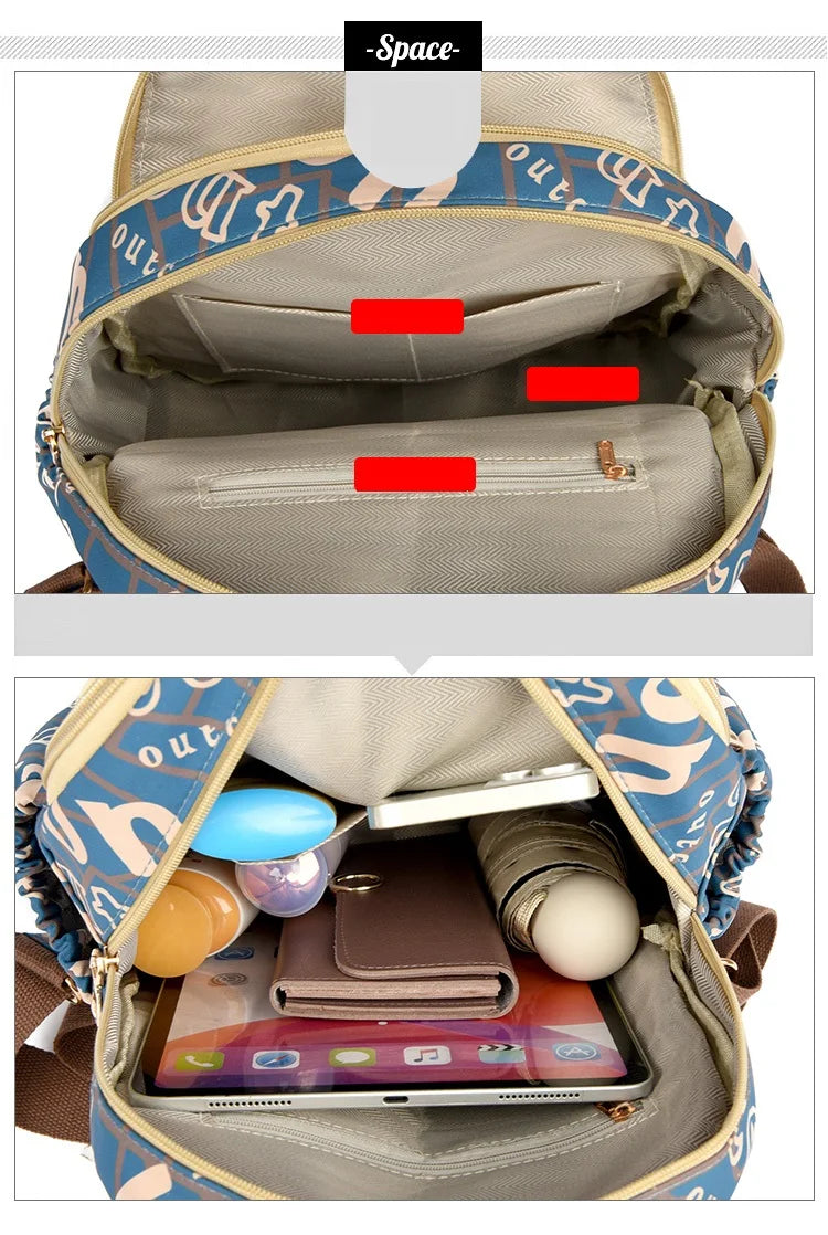 School Bag Women's Oxford Cloth Printed Casual Backpack Fashionable Large Capacity Lightweight Travel Versatile Backpack Backpac