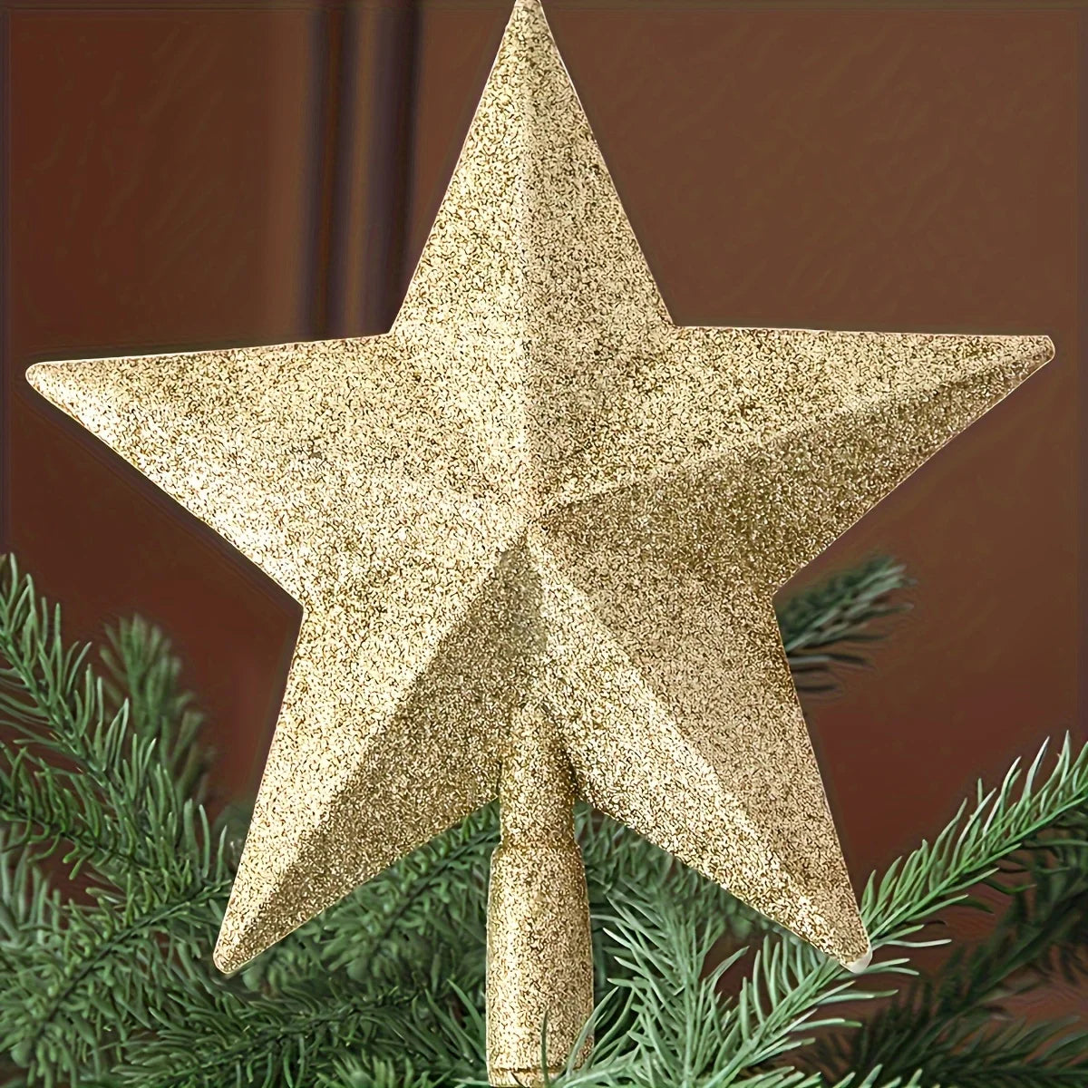 20cm Chrismas Star Tree Topper Glitter Golden Powder Merry Christmas Tree Decor Home Navidad Ornaments Five-pointed Star Decor