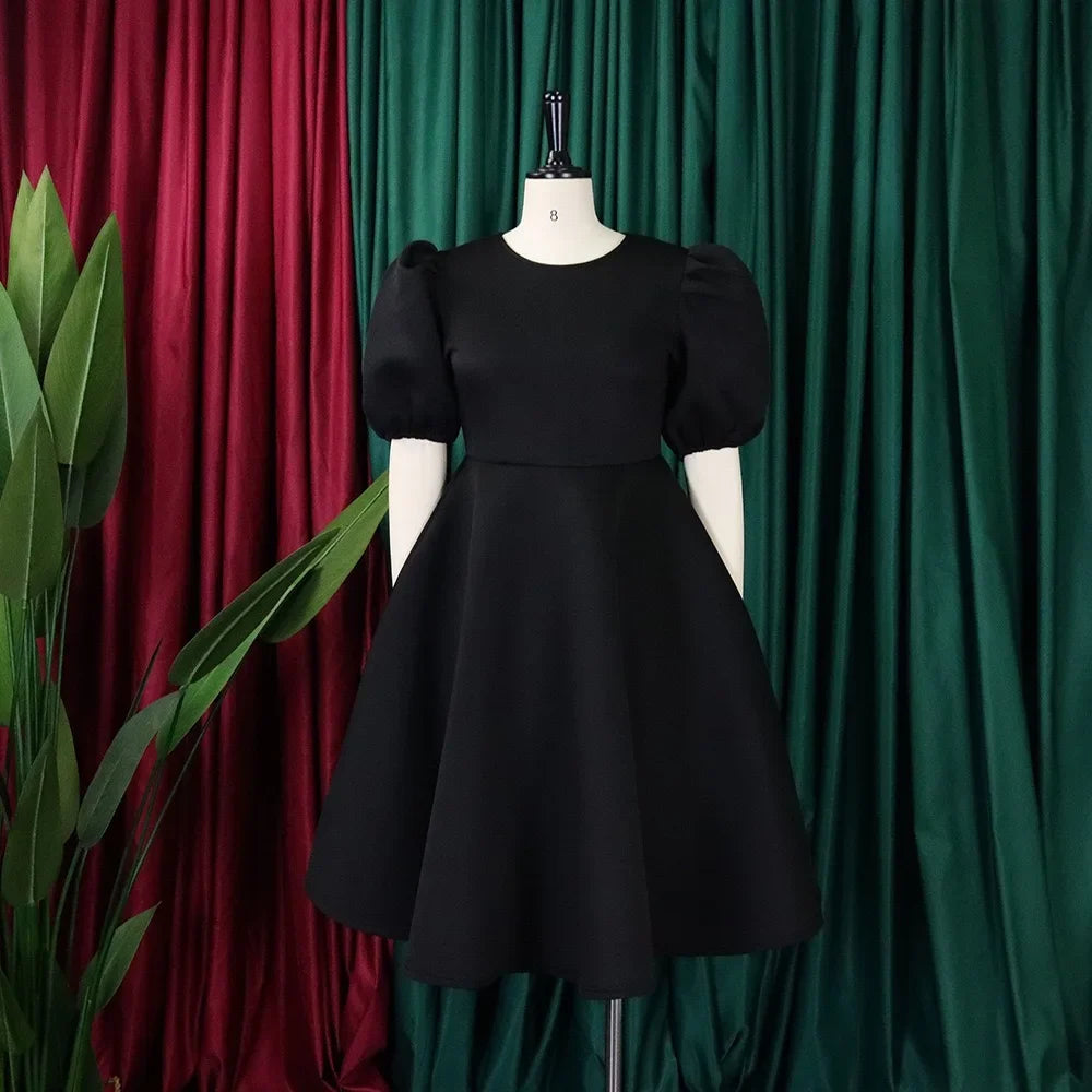 Elegant Dresses for Woman 2024 O Neck Short Sleeve High Waisted Pleated Mid Calf Luxury Female Birthday Party Dinner Vestidos