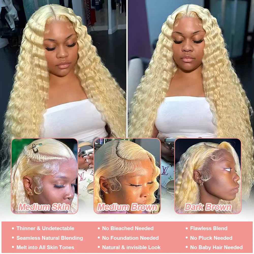 613 Blonde HD Lace Frontal Wig 13x4 13×6 Deep Wave Lace Front Human Hair Wig Colored Curly Wigs Water Wave Wigs For Women 
