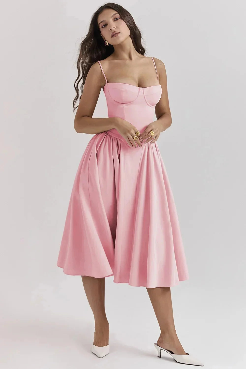 New Suspender Slim Backless Midi Dress Women Elegant Sleeveless Solid Large Hem A Line Dresses Summer Female Party Evening Robes