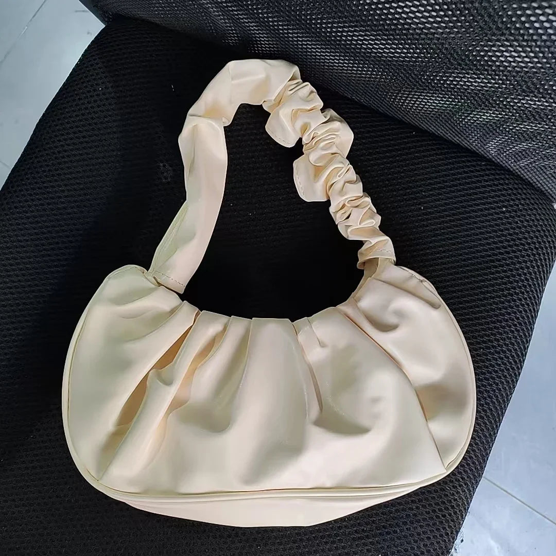 Fashion Pleated Handlebags for Women PU Cloud Bags Leisure Armpit Bag Shopping Shoulder Bags Dumpling Handbag Female Hand Bags