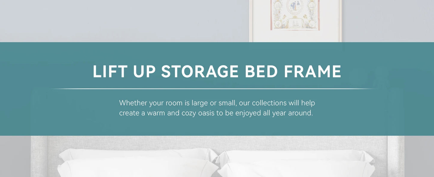 HOOMIC Lift Up Storage Bed with Wingback Headboard/Heavy-Duty Hydraulic Bed/Large Underneath Storage Allewie