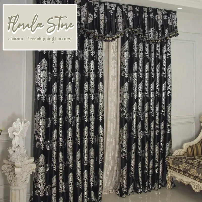 European-style Curtains For Living Dining Room BedroomBronzing Velvet Black Velvet Curtain Silver Light Luxury Customization