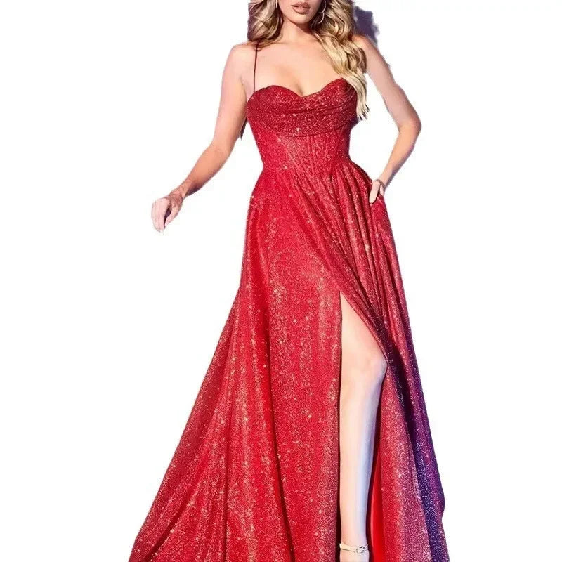 Women's Dresses Sleeveless Slash Neck Pullover Party Dress High Waist Sexy Wrapped Hip Dress Club Prom Sequins Maxi Floor Gowns