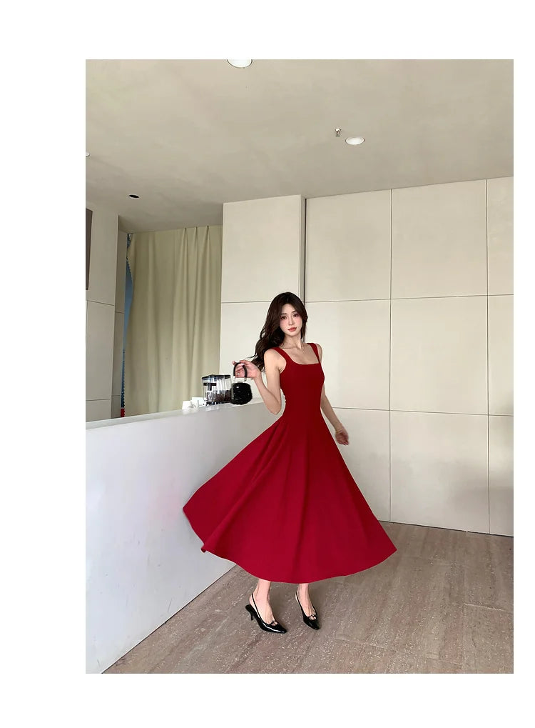 Women's Elegant Red Evening Dresses Sleeveless Wedding Guest Dress Spaghetti Strap A-Line White Party Female Prom gown Vestidos
