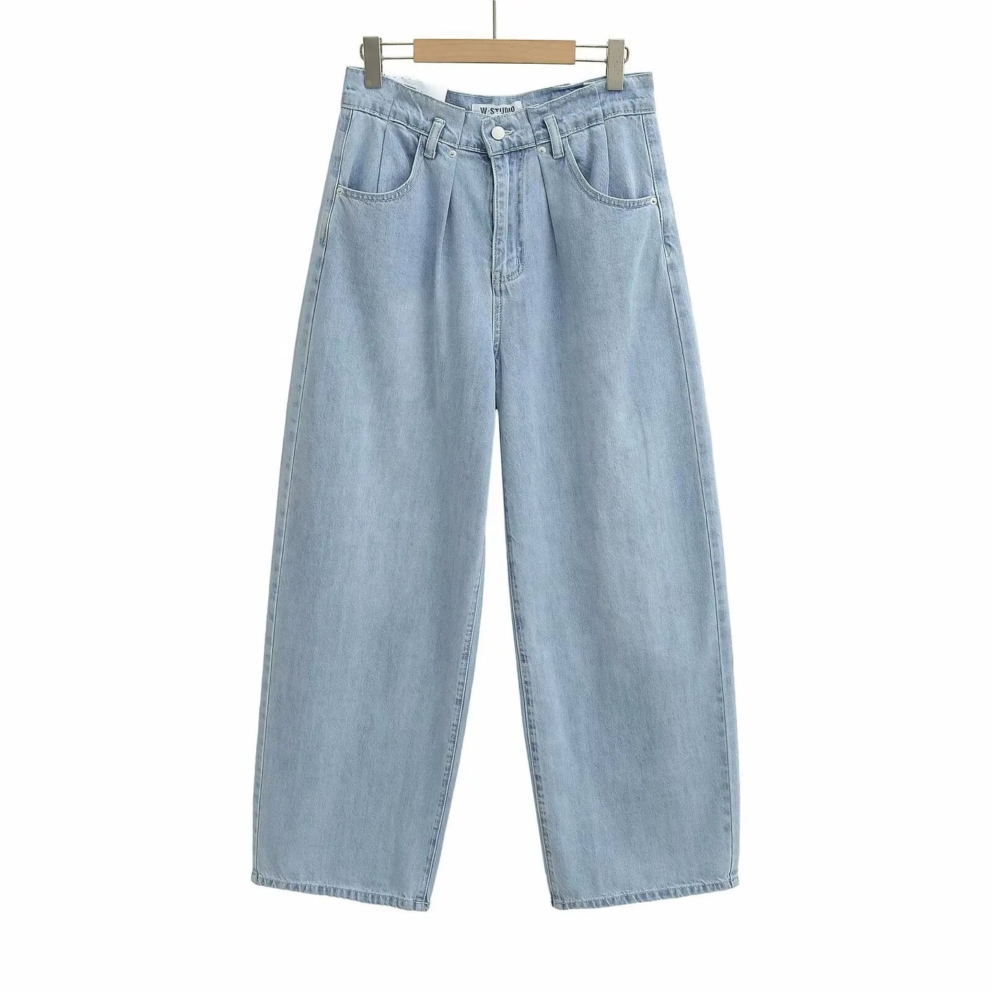 Women 2025 Fashion Straight Jeans Vintage Solid Casual High Waist Wide Leg Denim Pants High Street Lady Trousers Jeans