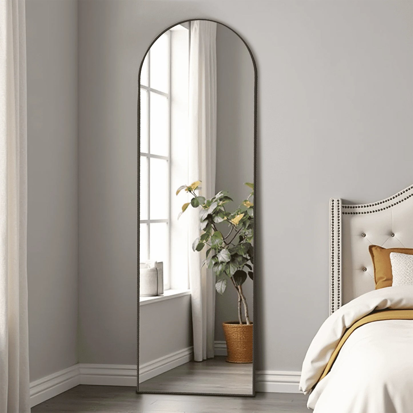 59in Arched Full Length Mirror Standing Floor Mirror Full Body Mirror with Bracket, Aluminum Alloy , Gold