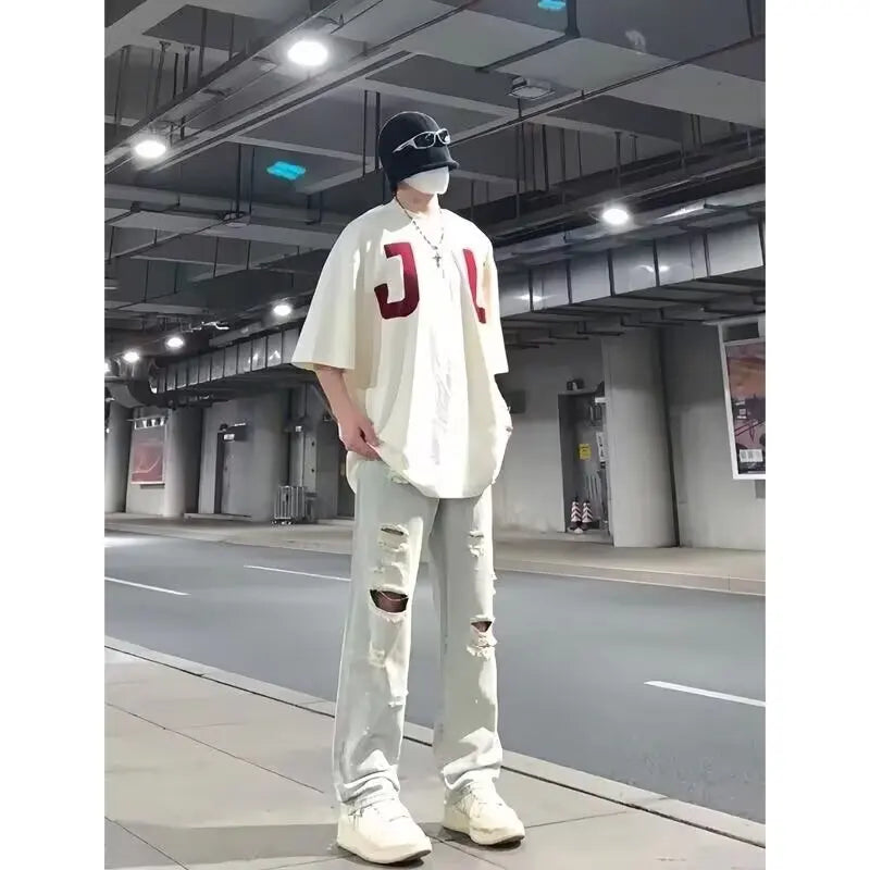 Jean Trousers Simple Temperament Literary and Trendy New Style Without Brand Japanese Men's Clothing Rhinestones Short Y2k Jorts