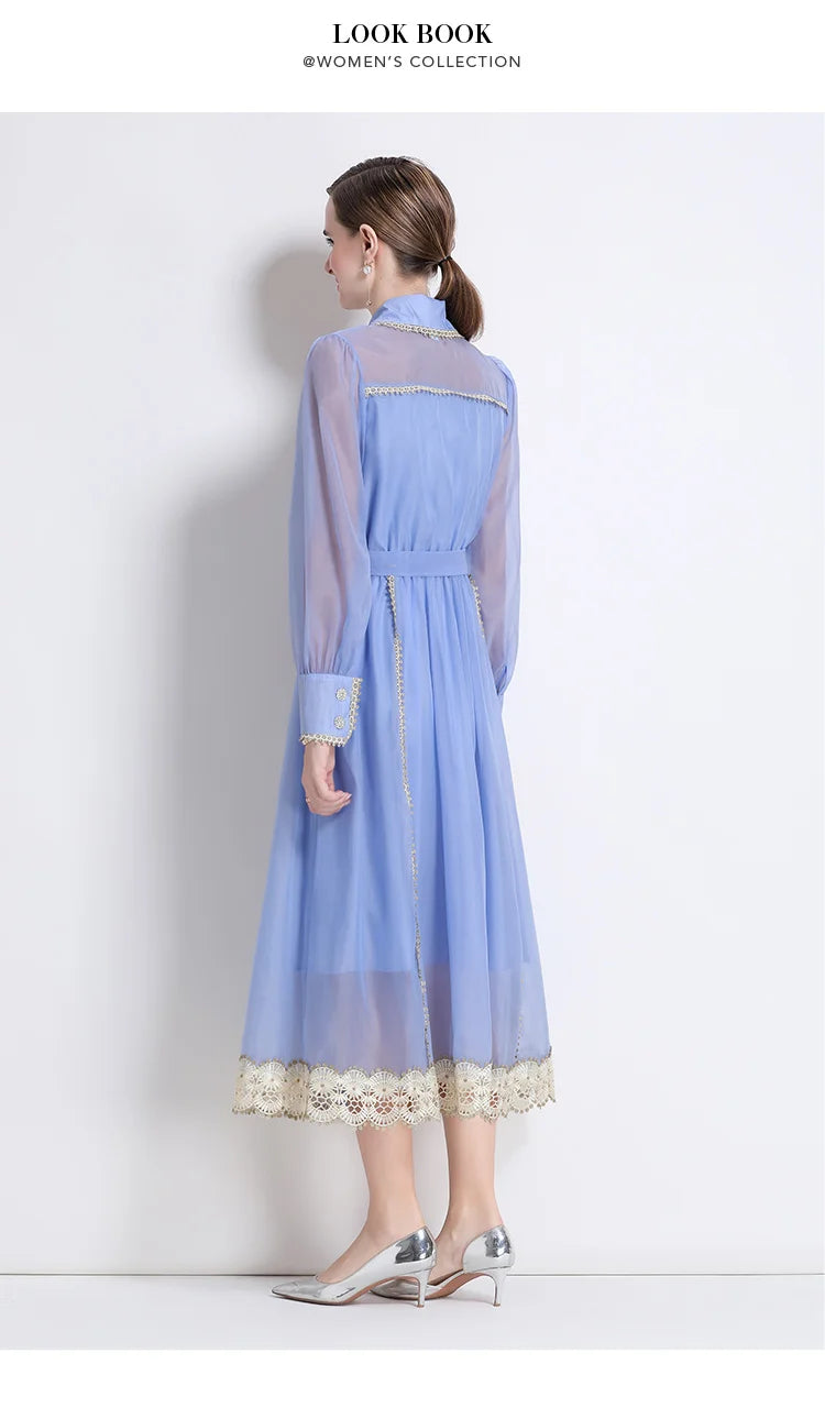 Dresses for Women Fashion Long Sleeve Turn Down Collar Women Dress White Sashes A-LINE Dress Women Vestidos De Verano Mujer Q337