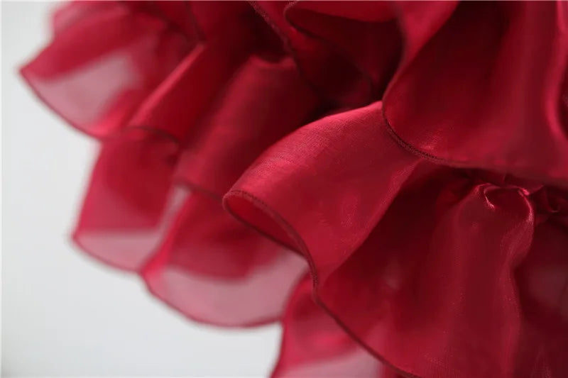 Christmas Girls Dress Ruffled Ball Gown Kids Girls Dresses Per Bow Decoration Girls Cake Dresses Kids Party Clothes