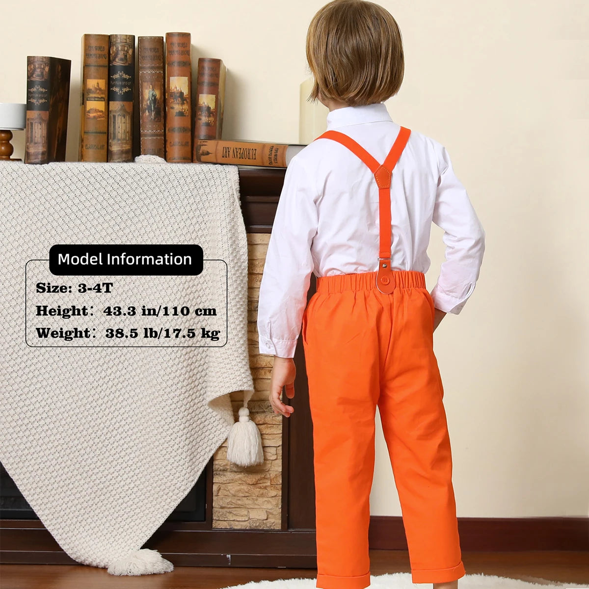 Baby Boy Suit for Kids Easter Gentleman Suspender Formal Wedding Dress Toddler Halloween Outfit White Orange Photography Clothes