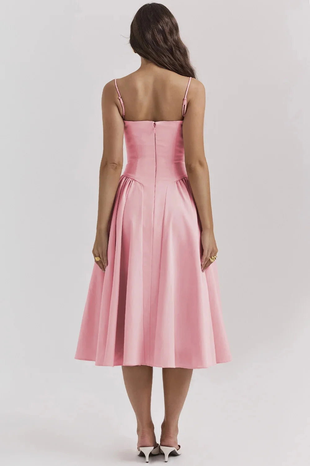 New Suspender Slim Backless Midi Dress Women Elegant Sleeveless Solid Large Hem A Line Dresses Summer Female Party Evening Robes