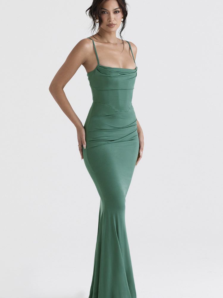 Elegant Dresses for Women Almond Corset Maxi Dress Draped Evening Night Party Dresses Bodycon Sexy Backless Dress with Fishbone