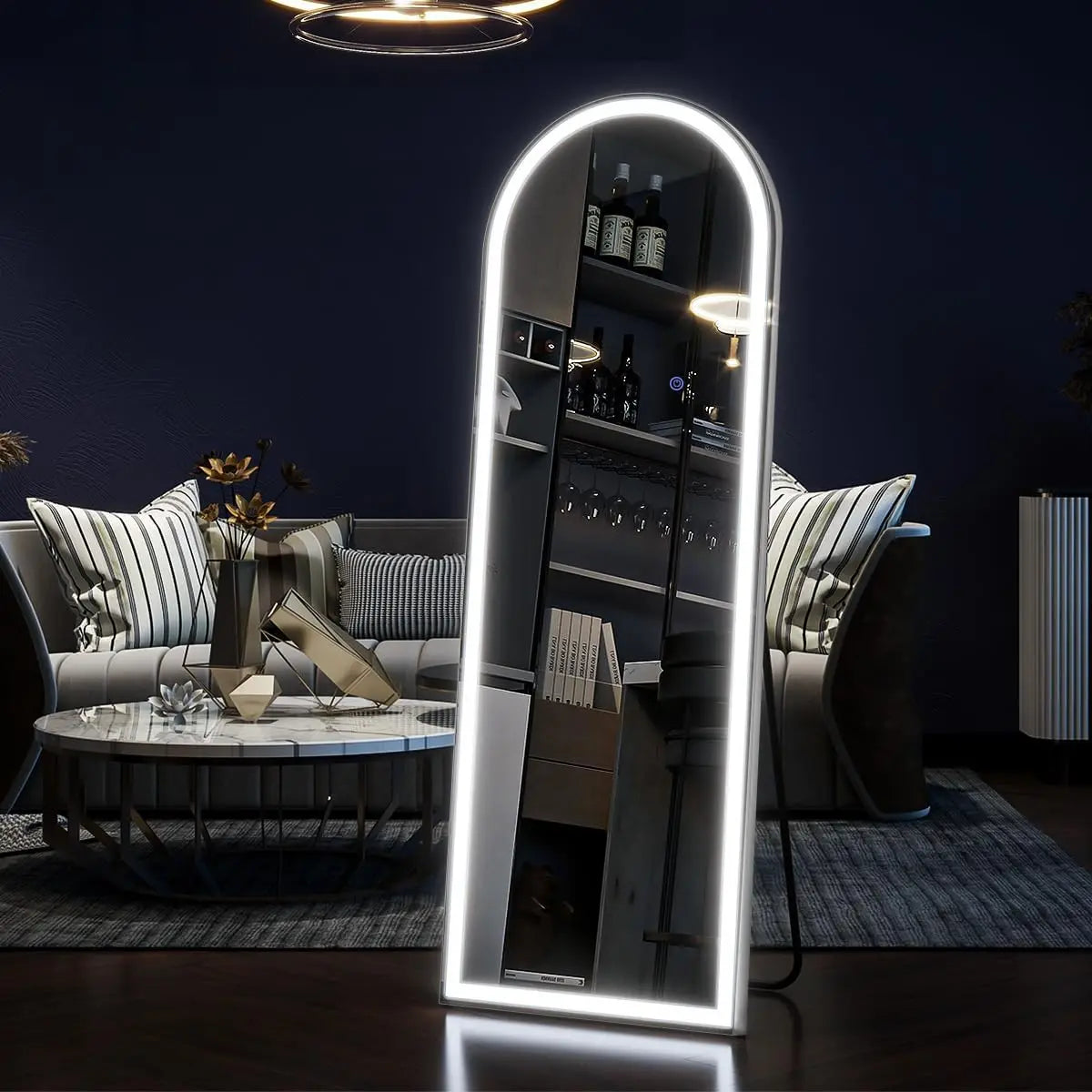 63"x20" Arched Full Length Mirror with Lights,LED Mirror Full Length,Lighted Floor Mirror with Stand,Full Body Mirror