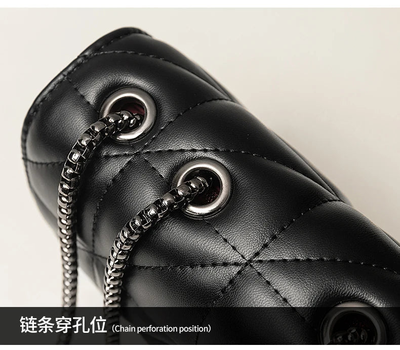 Classic Quilted Detail Square Bag, Solid Color Flap Shoulder Bag, All-Match Chain Bag