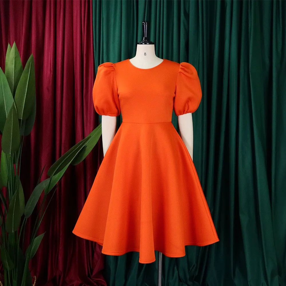 Elegant Party Dresses for Women O Neck Short Sleeve High Waisted Pleated Knee Length Fashion Ladies Birthday Dinner Vestidos Hot