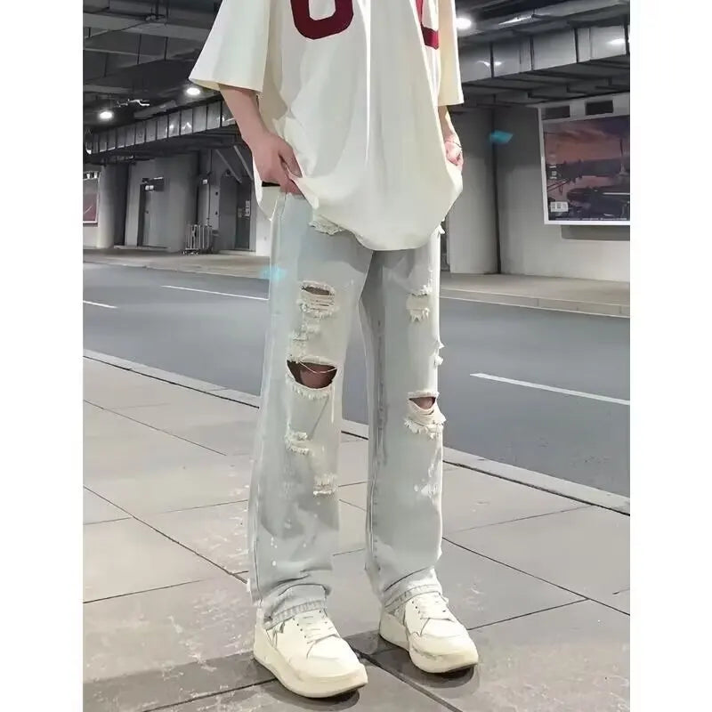 Jean Trousers Simple Temperament Literary and Trendy New Style Without Brand Japanese Men's Clothing Rhinestones Short Y2k Jorts