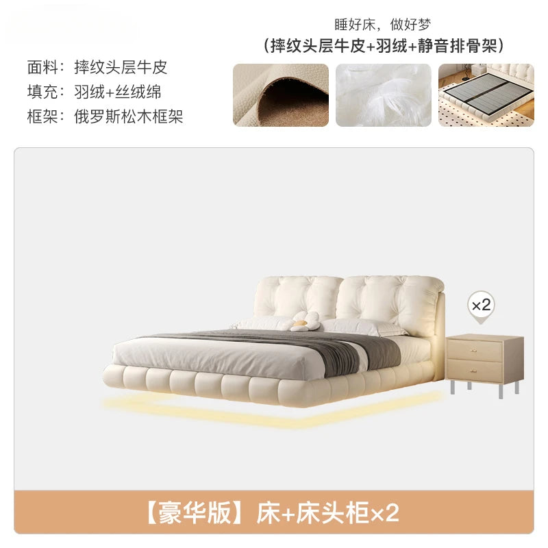 Pretty Elegant Double Bed Frame Mattress White Comferter Bed Queen Size Cama Matrimonial Bedroom Furniture