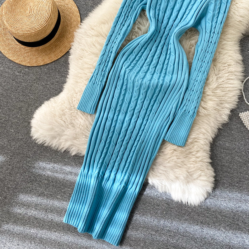 Seoulish Autumn Winter Twist Women's Wrap Knitted Dresses Long Sleeve Sheath Knitwear Office Bodycon Dress Female 2025 New