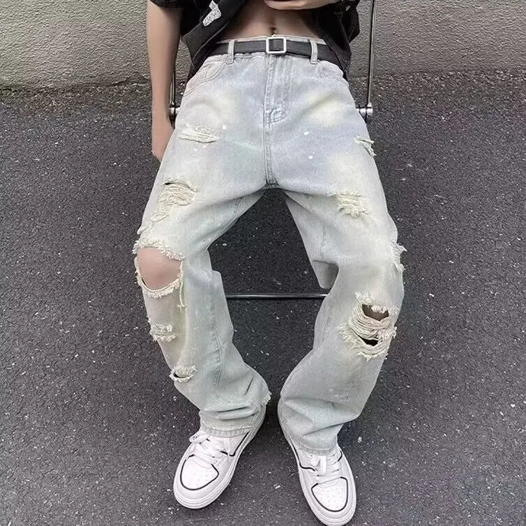 Jean Trousers Simple Temperament Literary and Trendy New Style Without Brand Japanese Men's Clothing Rhinestones Short Y2k Jorts