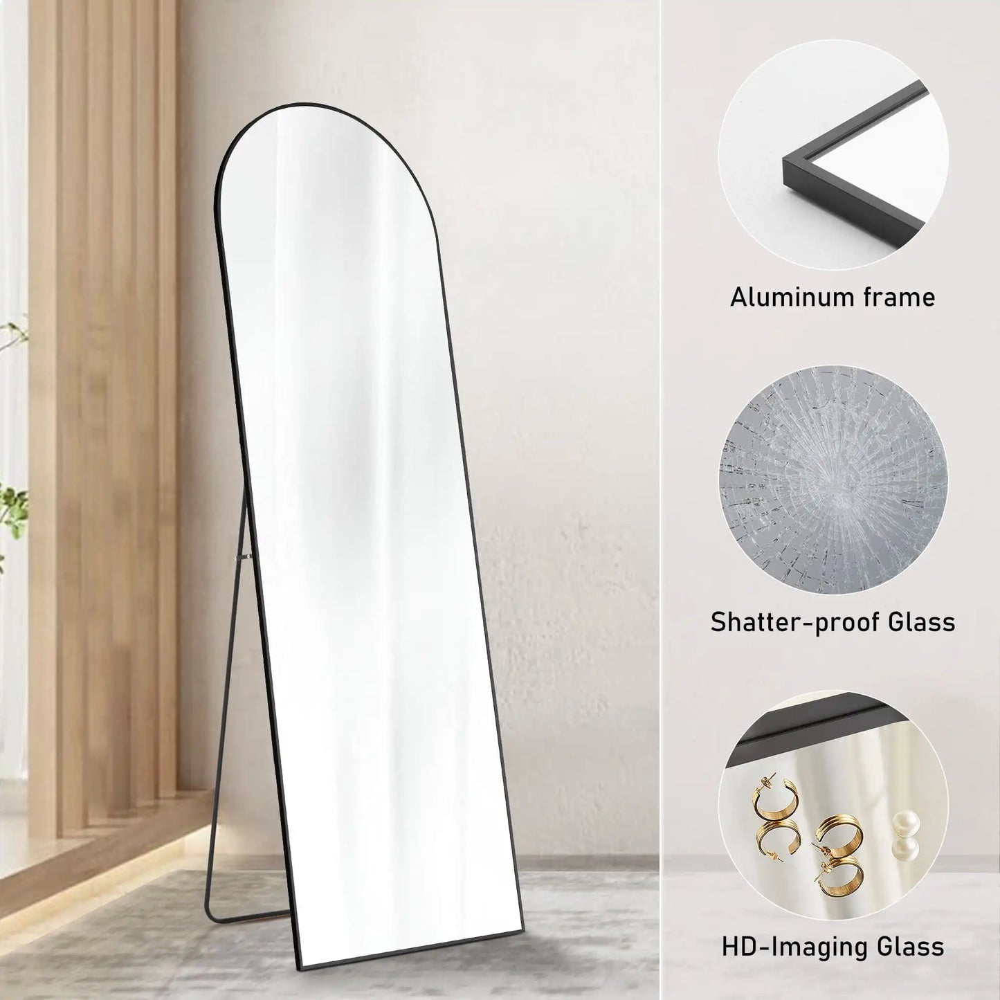 59in Arched Full Length Mirror Standing Floor Mirror Full Body Mirror with Bracket, Aluminum Alloy , Gold