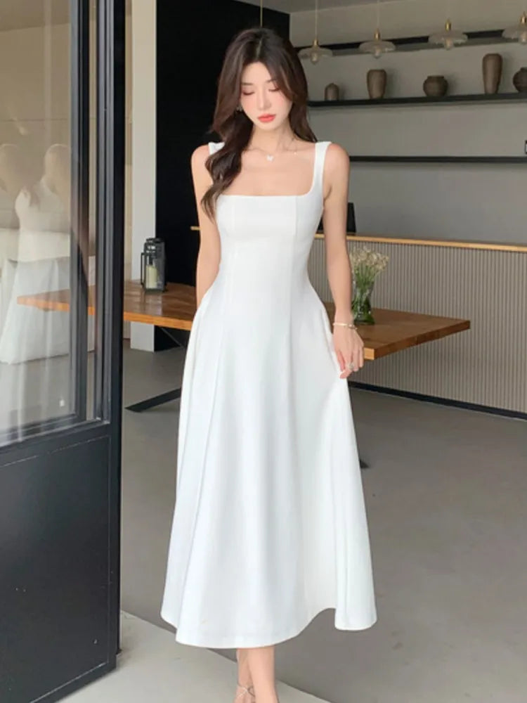Women's Elegant Red Evening Dresses Sleeveless Wedding Guest Dress Spaghetti Strap A-Line White Party Female Prom gown Vestidos