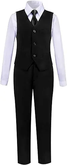 Child 4 Pieces Jacket Vest Pants Tie Black 007 Photograph Suit Gentleman Kids Skinny Piano Dress Boys Host Evening Party Costume