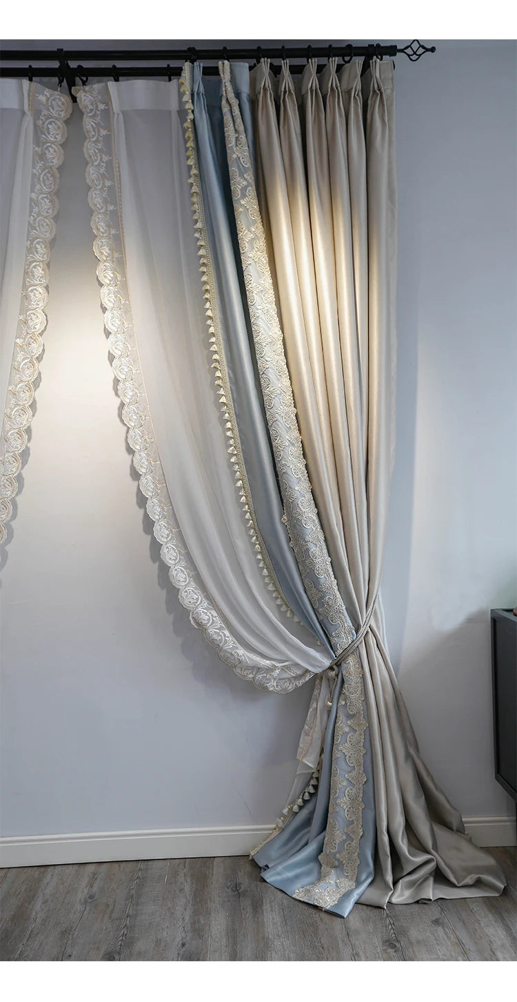 French Curtains for Living room window windbreak Light Luxury High-end Shiny Fabric Pattern High-precision Lace Curtains Window