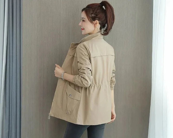 Women's Windbreaker Jackets Spring Autumn Drawstring Khaki Female Coat Modern Hot High Quality Great New in Outerwears Elegant