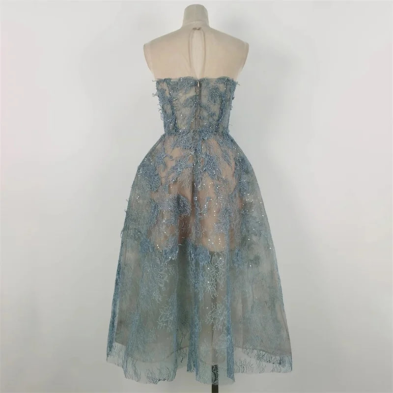 Womens dresses New lace flower sleeveless long dresses for summer 2025 Sexy backless  party dresses transparent Evening dresses