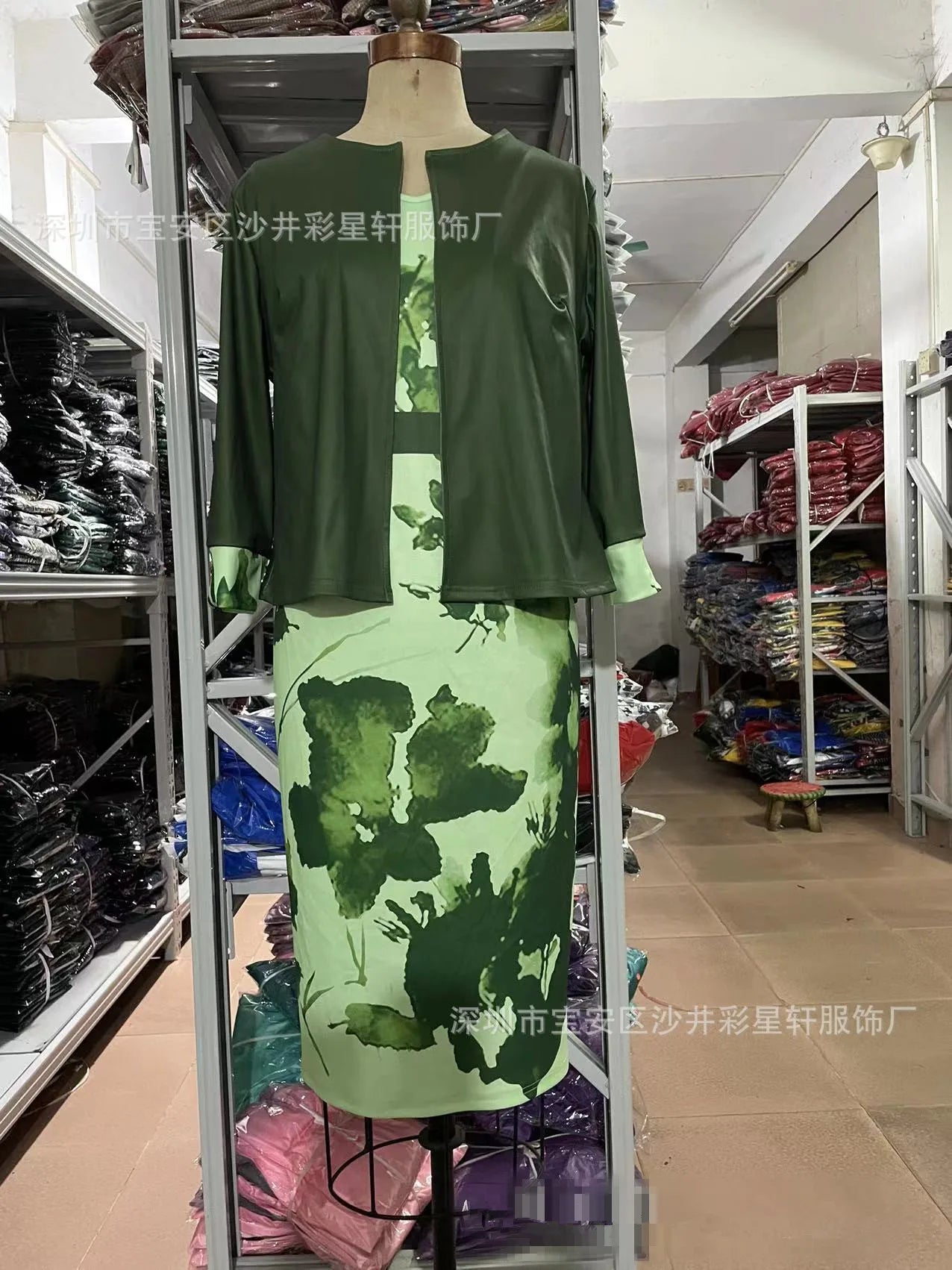 New Women Dress Sets Elegant Print Floral Higt Waist Wrapped Hip Dress and Solid Color Cardigan Tops 2 PCS Suit Office Lady Sets