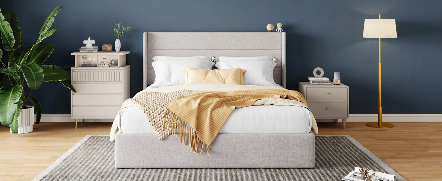 HOOMIC Lift Up Storage Bed with Wingback Headboard/Heavy-Duty Hydraulic Bed/Large Underneath Storage Allewie