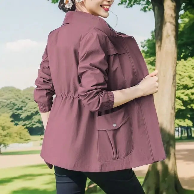 Women's Windbreaker Jackets Spring Autumn Drawstring Khaki Female Coat Modern Hot High Quality Great New in Outerwears Elegant