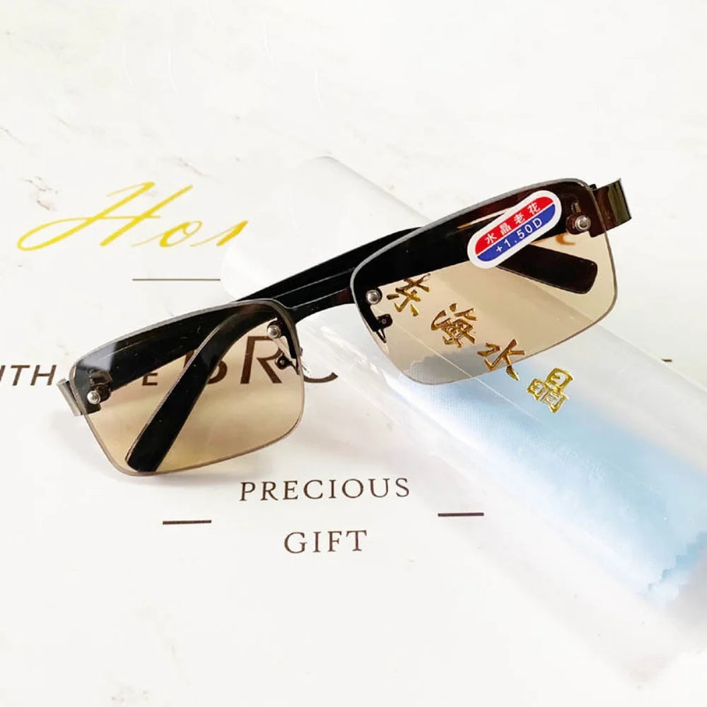 Classic High-quality Half-frame Reading Glasses Mens Vintage Natural Original Stone Presbyopia Eyeglasses  Diopter +1.0 To +4.0