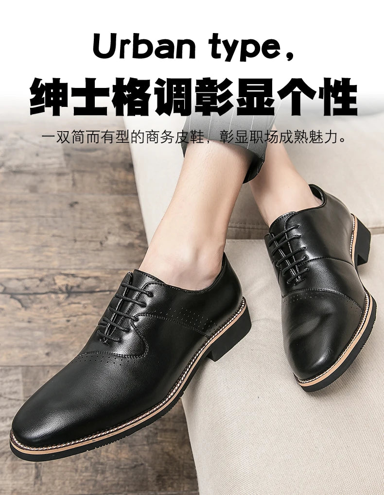 Shoes for men shoes leather shoes business dress shoes all-match casual shock-absorbing wear-resistant footwear black Plus