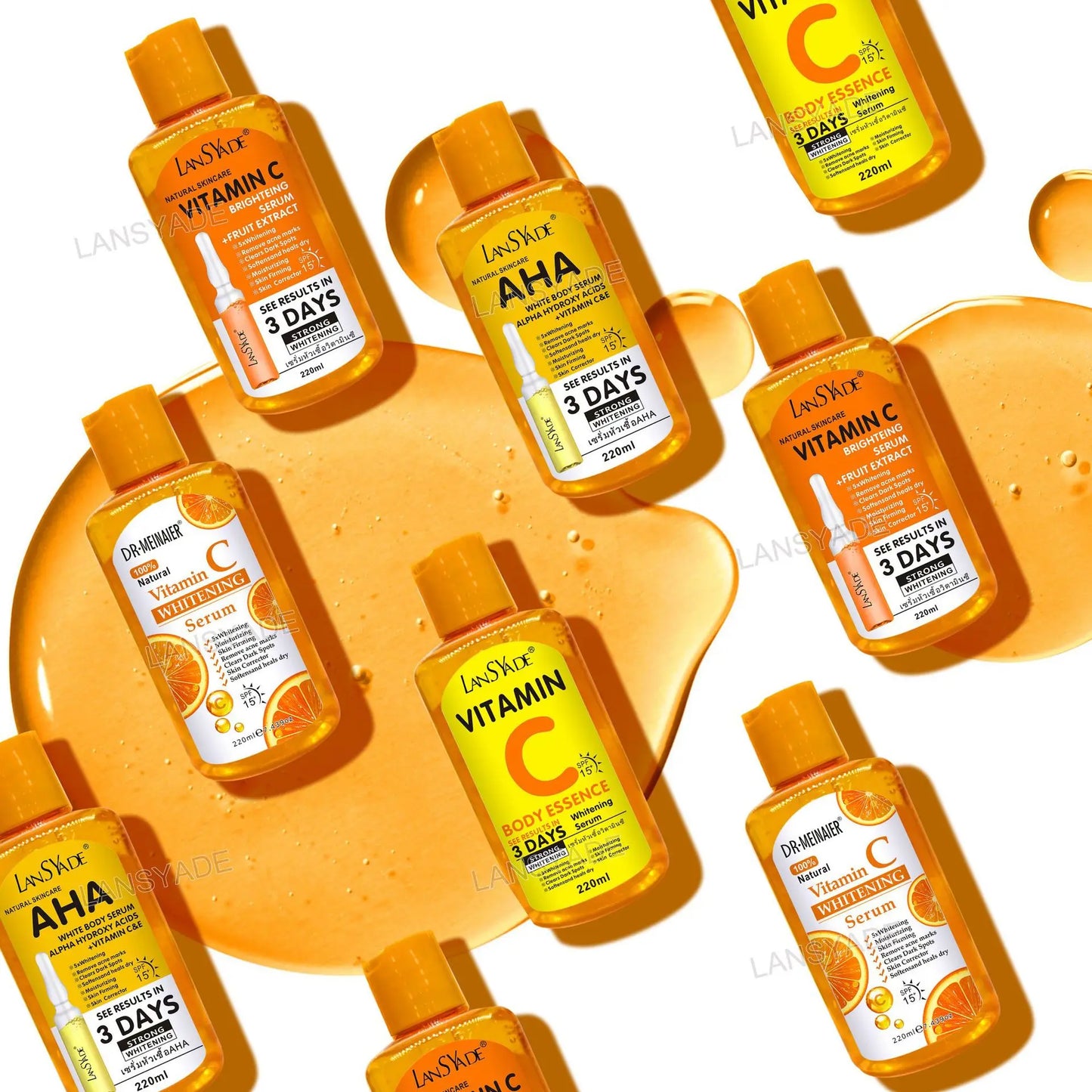 Vitamin C AHA Essence Original liquid Face Serum Brightning Moisturizing Turmeric Repairing Anti Aging Lifting Skin Care 220ml