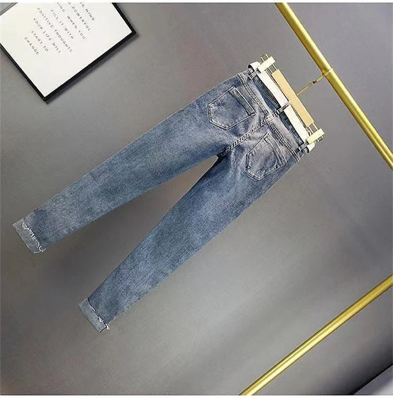 2025 Ladies Jeans Heavy Industry Rhinestone Skinny Jeans Women Spring Summer High Waist Denim Pants Korean Street Stretch Pants