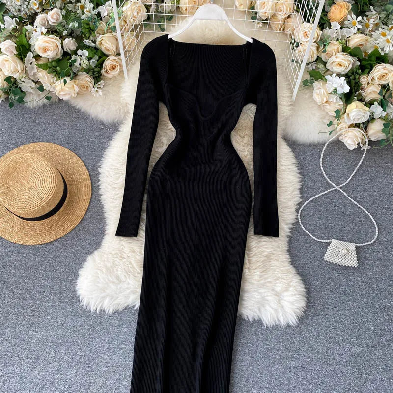 Dresses For Women 2026 Sexy Strapless Ribbed Knitted Bodycon Dress Women Winter Long Sleeve Midi Sweater Dress Clothes