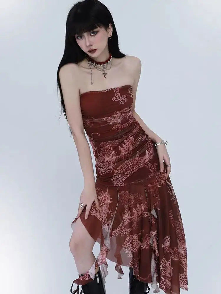 Sexy Dresses for Women 2025 Vestidos De Mujer Tunic Print Sleeveless Backless Robe Femme Fashion Summer Irregular Chiffon Dress