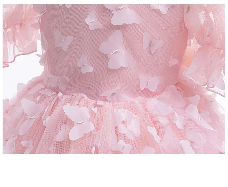 Baby Dresses Elegant Party Dresses For Girls Fashion Lace Sleeve Flower Girl Dress Embroidery Butterfly Children's Summer Dress