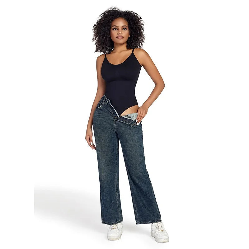 GUUDIA Spandex Bodysuit Thong String Shapewear Compression Body Shapers Cupless Wirefre Open Crotch Tummy Control Jumpsuit