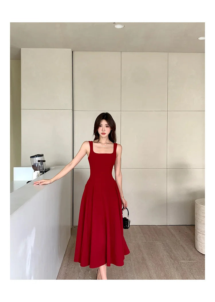 Women's Elegant Red Evening Dresses Sleeveless Wedding Guest Dress Spaghetti Strap A-Line White Party Female Prom gown Vestidos